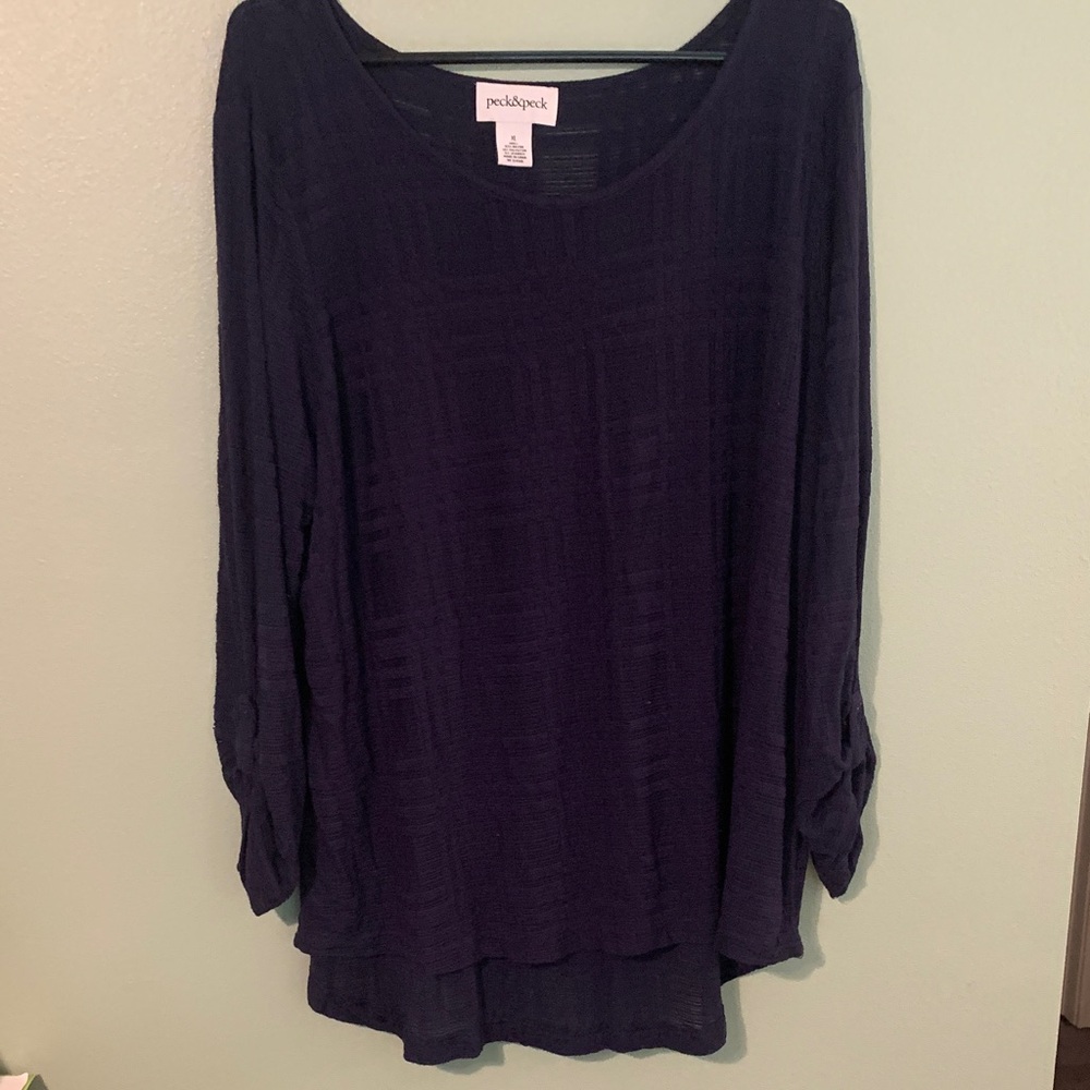 Peck & Peck Navy Textured Long Sleeve Tunic